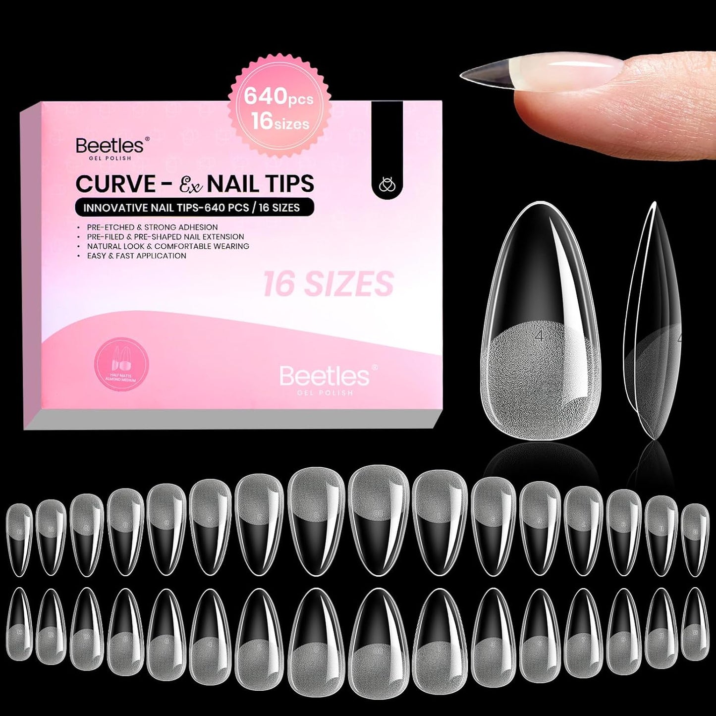 Beetles Gel Nail Tips - 576 Pcs Short Almond Acrylic False Nails | 12 Sizes, Easy DIY Press-On Extensions