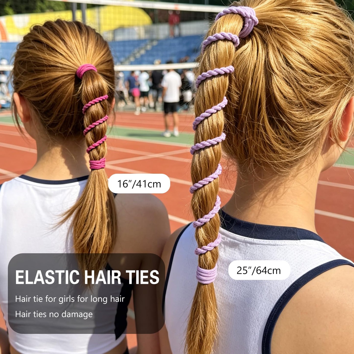 Hair Ties for Women, 16" 4 Packs Soft Nylon Elastic Ponytail Holders for Thick,Curly,Fine Hair Spiral Pony Tail Wrap Around Tie Long Womens Accessories for Sport,Swim,GYM (Hot Pink/Purple/Blue/Green)