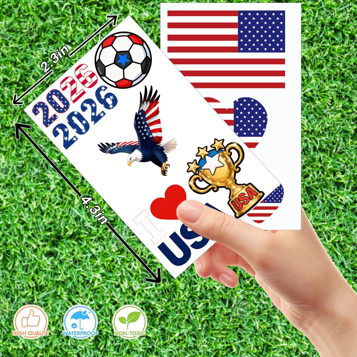 Flag Temporary Tattoos - 45 Pcs Waterproof Sticker Sheets for World Cup Sports Fans, Carnival- Face & Body Art for Men, Women