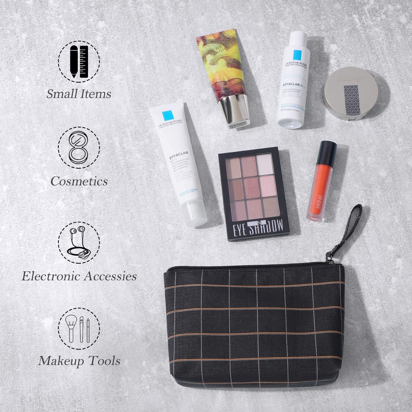MAANGE Small Makeup Bag for Purse Cosmetic Bags for Women Pu Leather Makeup Pouch Travel Makeup Bag with Handle Make Up Bag for Travelling(Black)