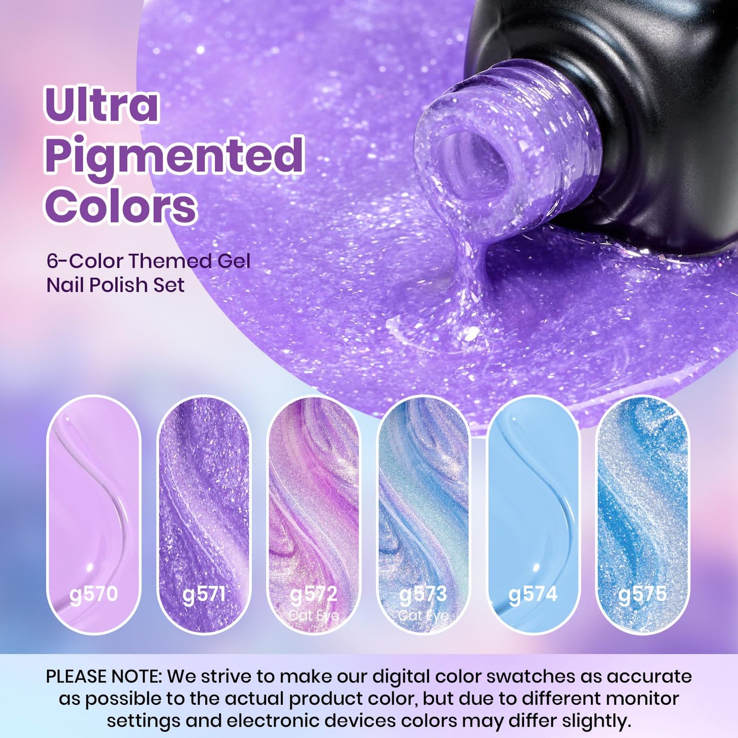 Beetles Purple Gel Polish Set - 6 Colors Cat Eye Gel Polish