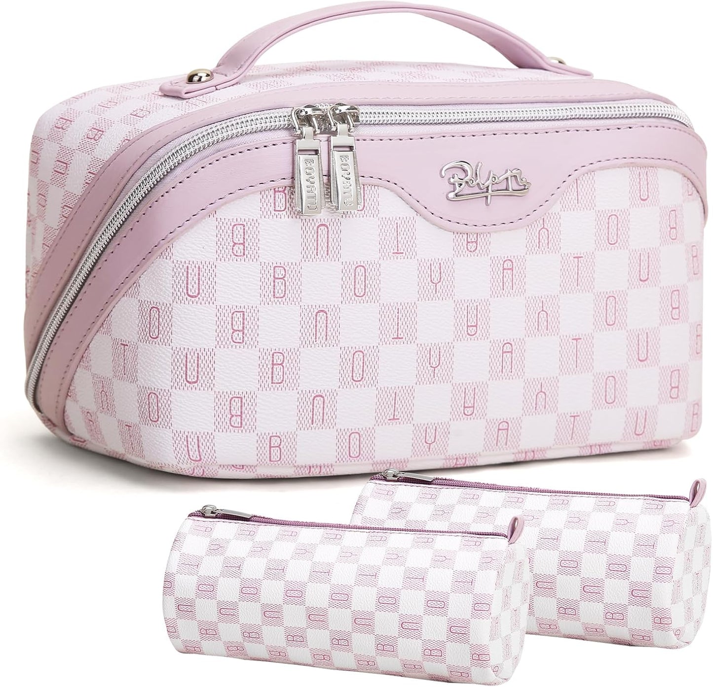Travel Makeup Bag Organizer Set - 3 Pcs Waterproof Vegan Leather Cosmetic Bags for Women | Black