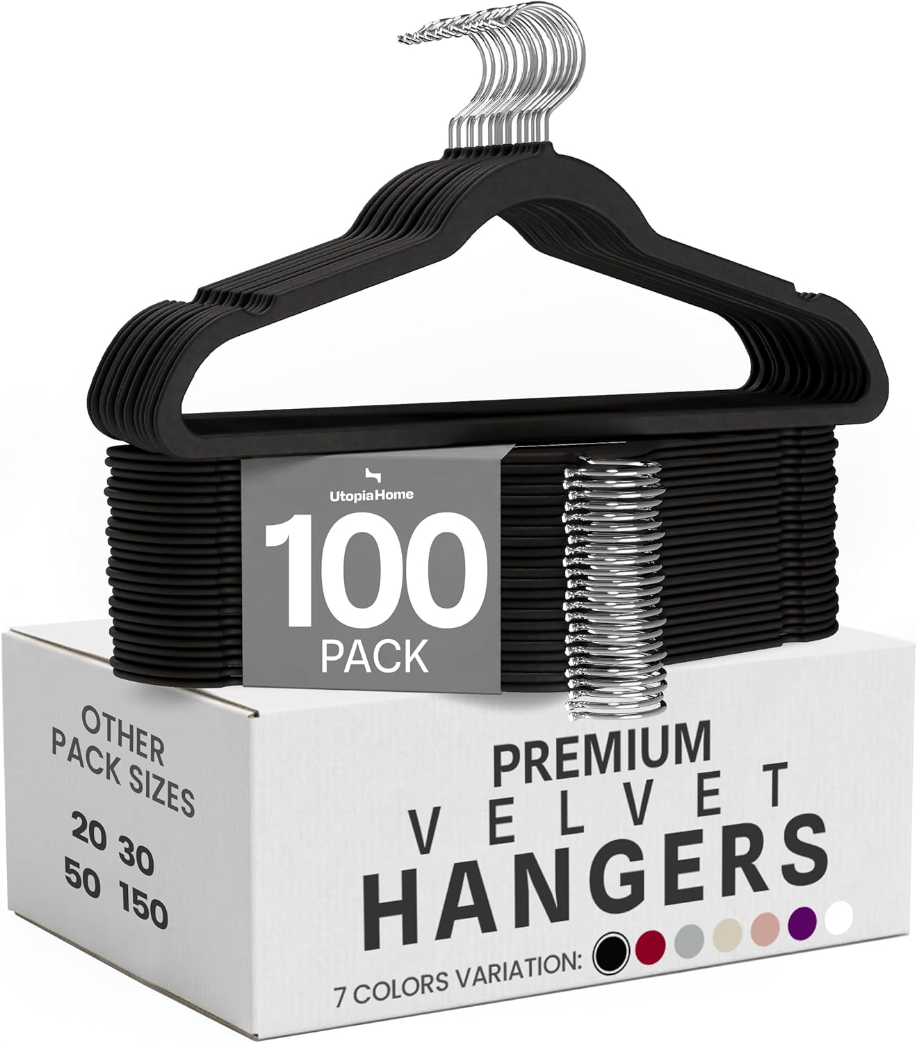 Utopia Home Velvet Hangers - Non-Slip Slim Coat & Pant Hangers | 50 Pack, 360° Swivel Hook, Black