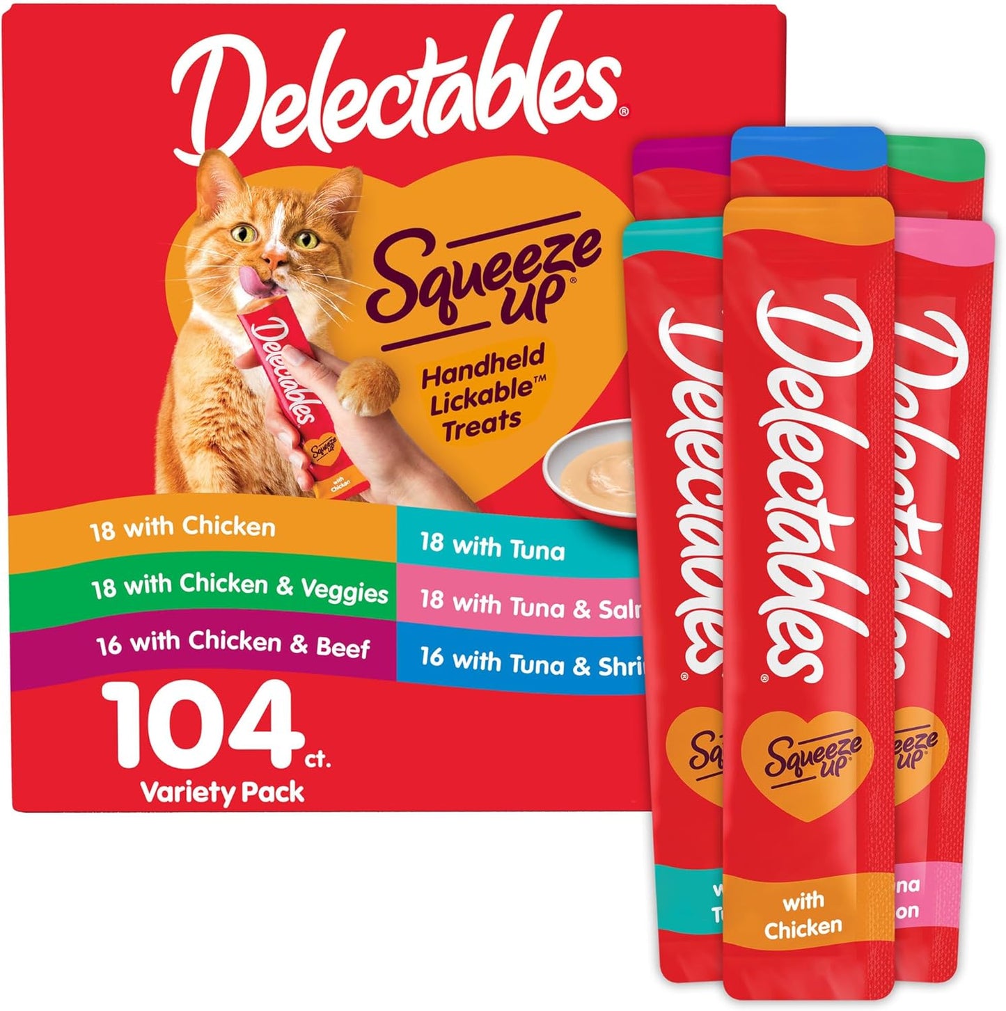 Delectables Squeeze Up Cat Treats - Creamy Lickable Puree Variety Pack | Grain-Free, 24 Tubes, 0.5 Ounces Each