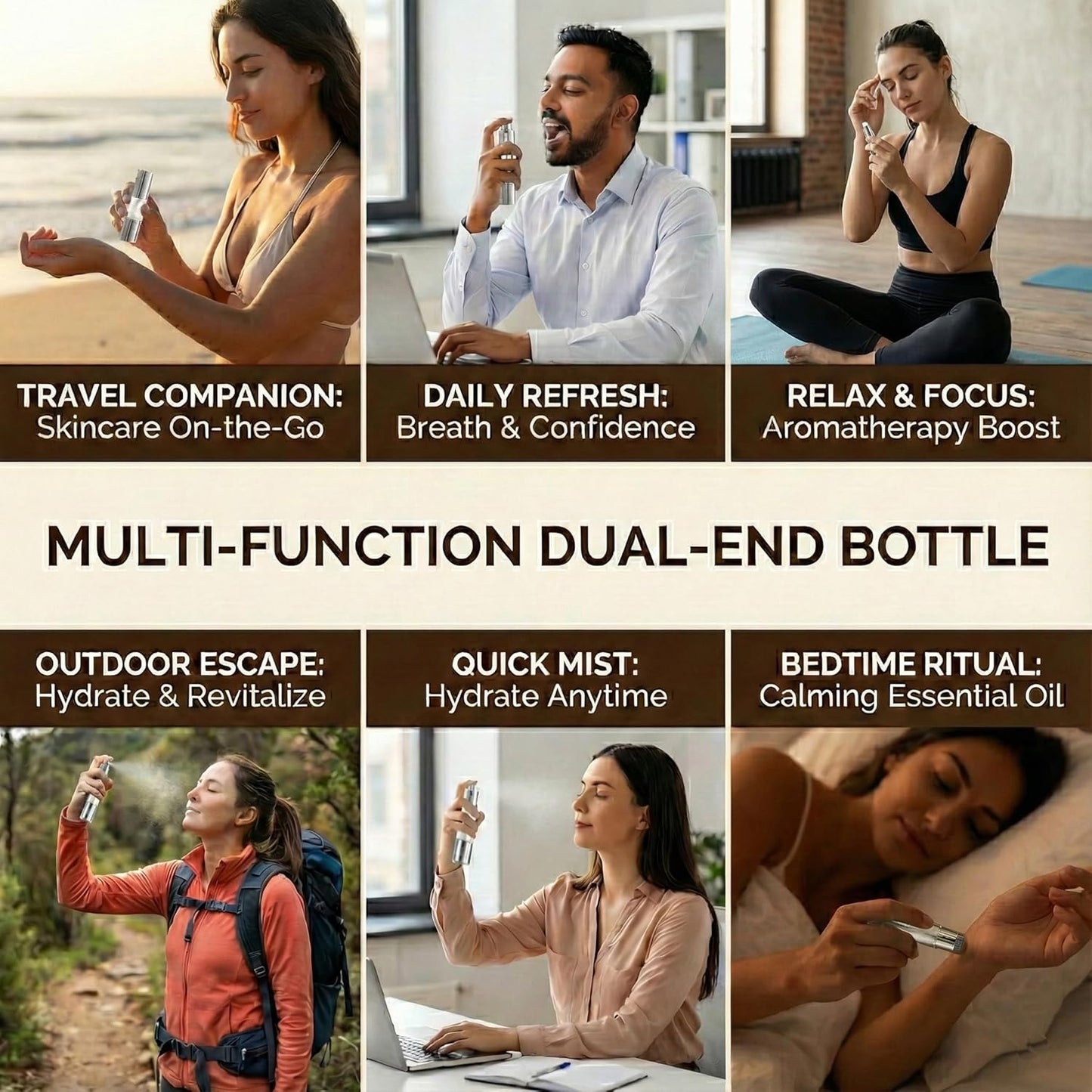 Travel Perfume Bottle Set - 4PCS Refillable Glass Atomizers with Dual-Head Spray & Roller Ball | 10ml Amber & Clear