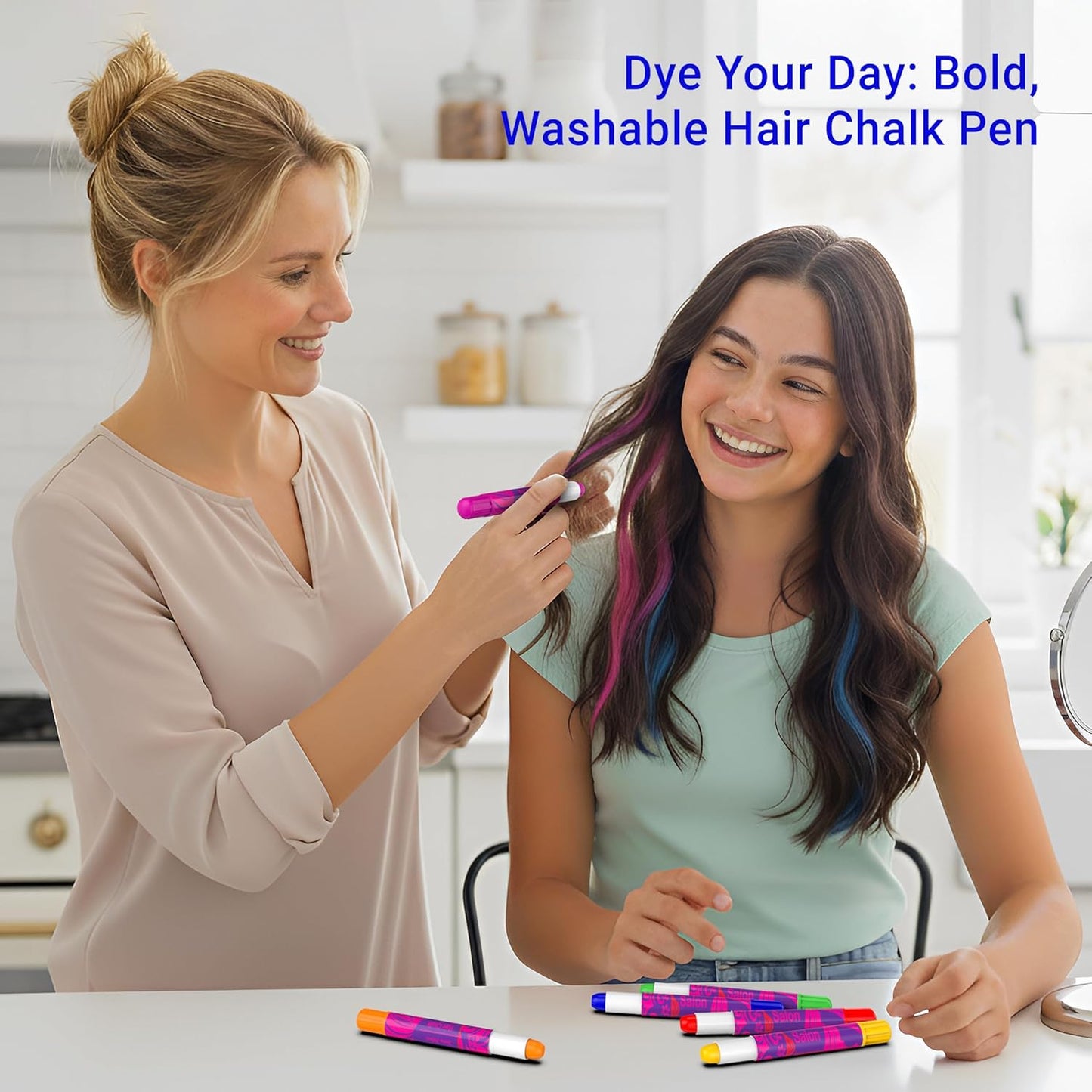 Hair Chalk Set for Girls - 10 Washable Temporary Color Pens | Perfect for Makeup, Dress-Up & Party Activities
