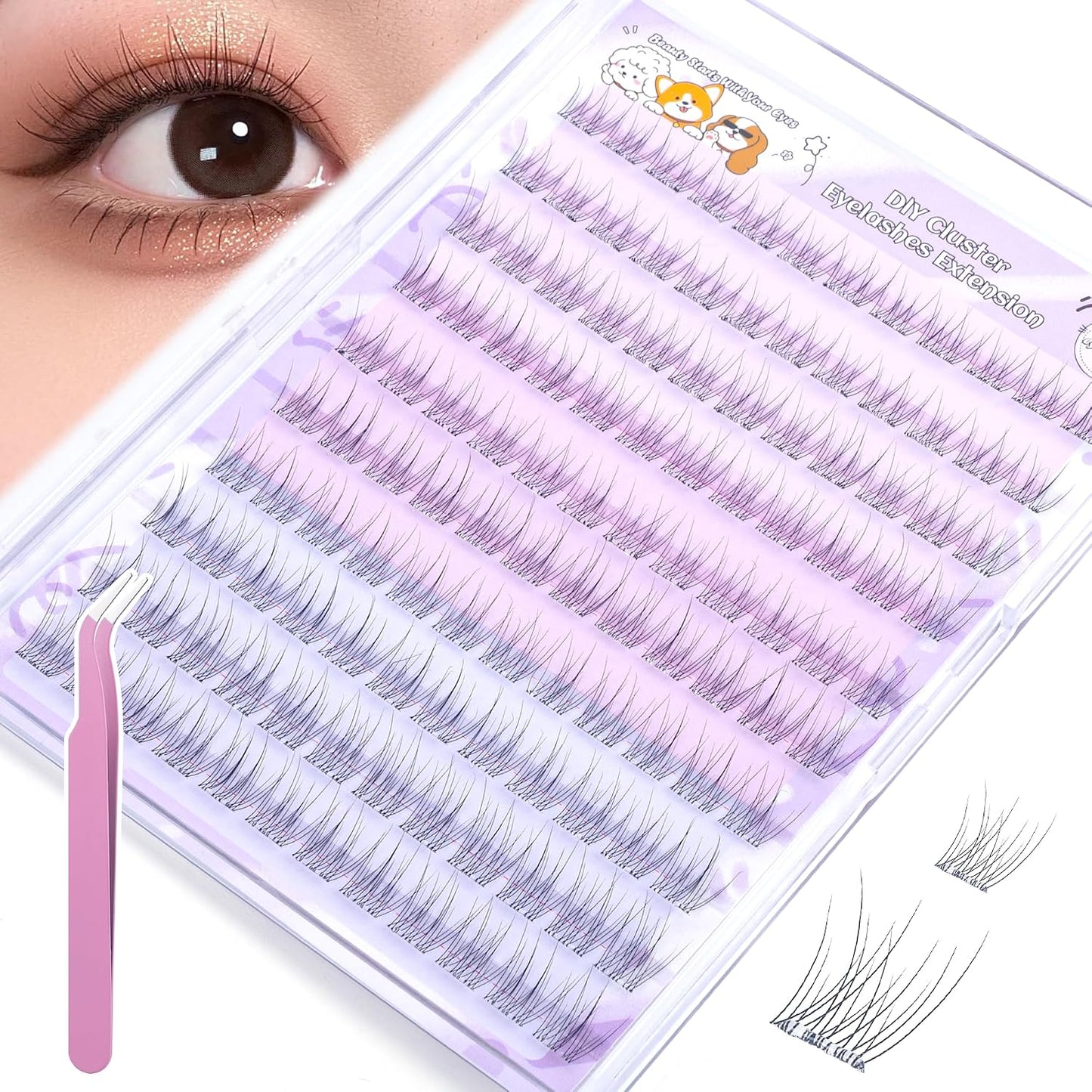 Self Adhesive Eyelashes - Natural Individual Lash Clusters Kit | 120 PCs, Easy Application, Wispy Extensions 9mm-12mm