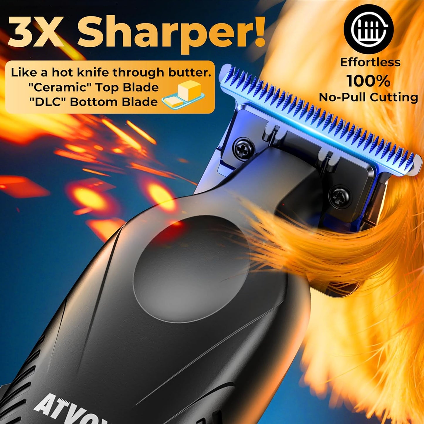 Professional T Blade Trimmer for Men - Zero Gap 9,000 RPM Cordless Hair & Beard Clipper | LED Display, 300 Min Runtime, Travel Pouch