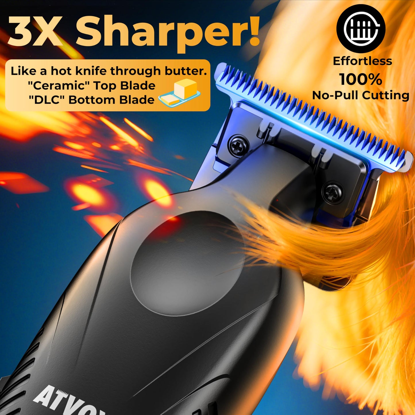 ATVOXIS Zero Gap 9,000 RPM Brushless Professional T Blade Trimmer for Men: Cordless Hair/Beard Clipper Edger Liner Outliner with LED Display 300min Runtime Fast Charging Stand Travel Pouch