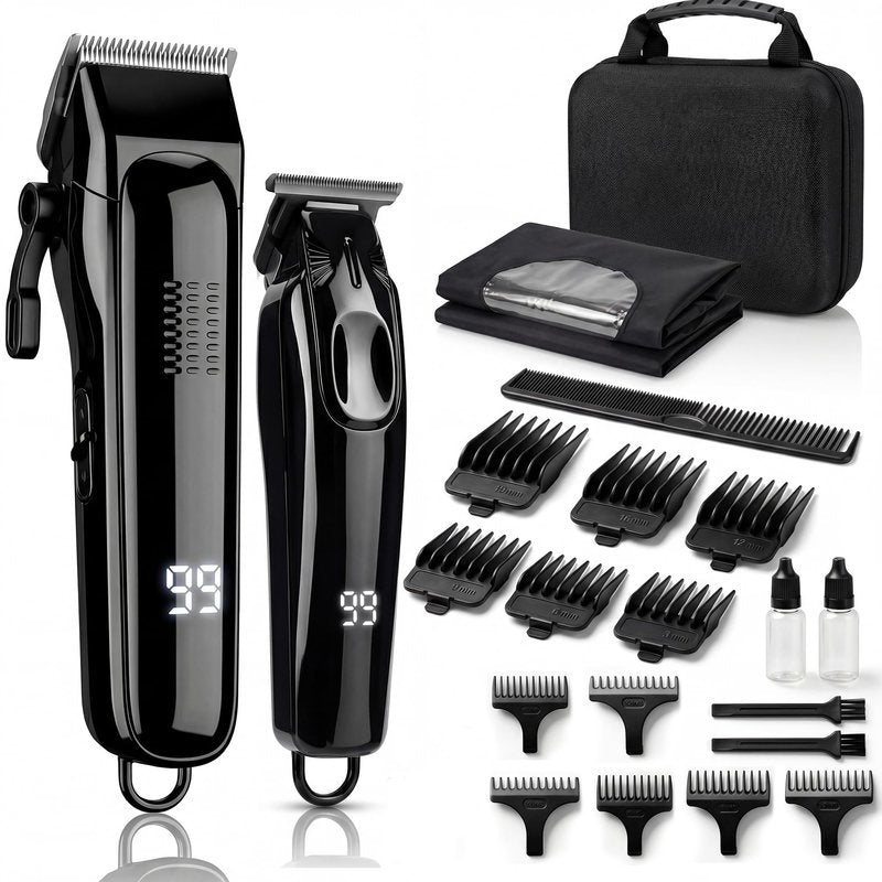 Professional Hair Clippers for Men & Zero Gapped Detail Trimmer Kit - 7000RPM Cordless Barber Set for Fades, Outlines & Edge-ups - Ceramic Blade, Invisible LED, Phone-Friendly Cape & Hard Travel Case