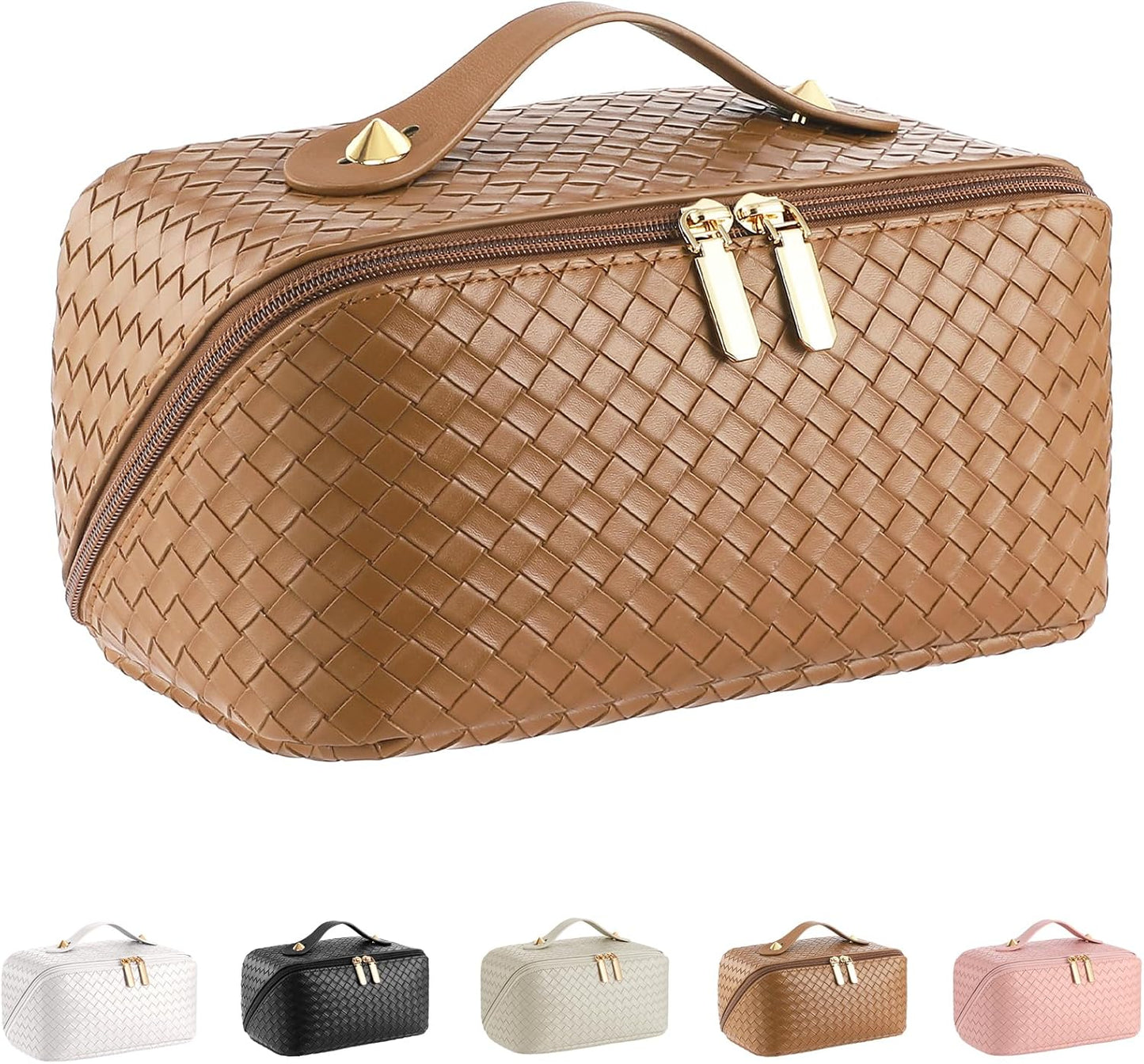 Large Capacity Travel Cosmetic Bag - Waterproof PU Leather Makeup Organizer with Dividers | Stylish Checkered Design