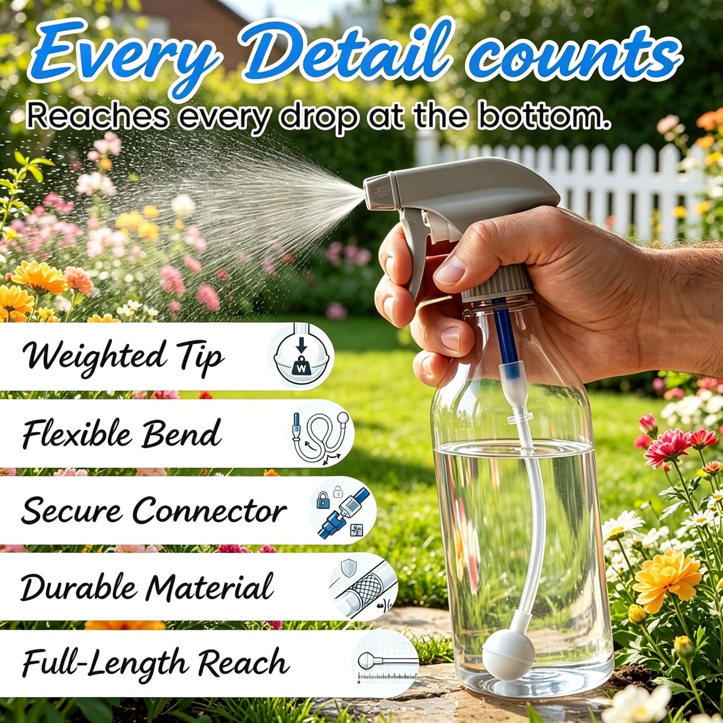 360 Tilted Spray Bottle Adapter with Weighted Tube, Upside Down Multi-Angle Sprayer Attachment, Universal Fit Flexible Dip Tube Replacement for Standard Cleaning Bottles(3-Pack)