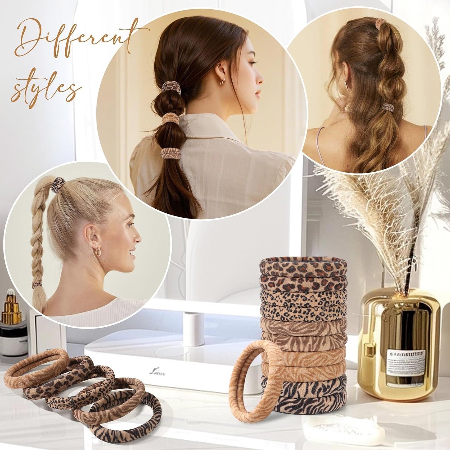 Bessrung 100PCS Seamless Elastic Hair Ties - No Damage Ponytail Holders for All Hair Types | Leopard Print