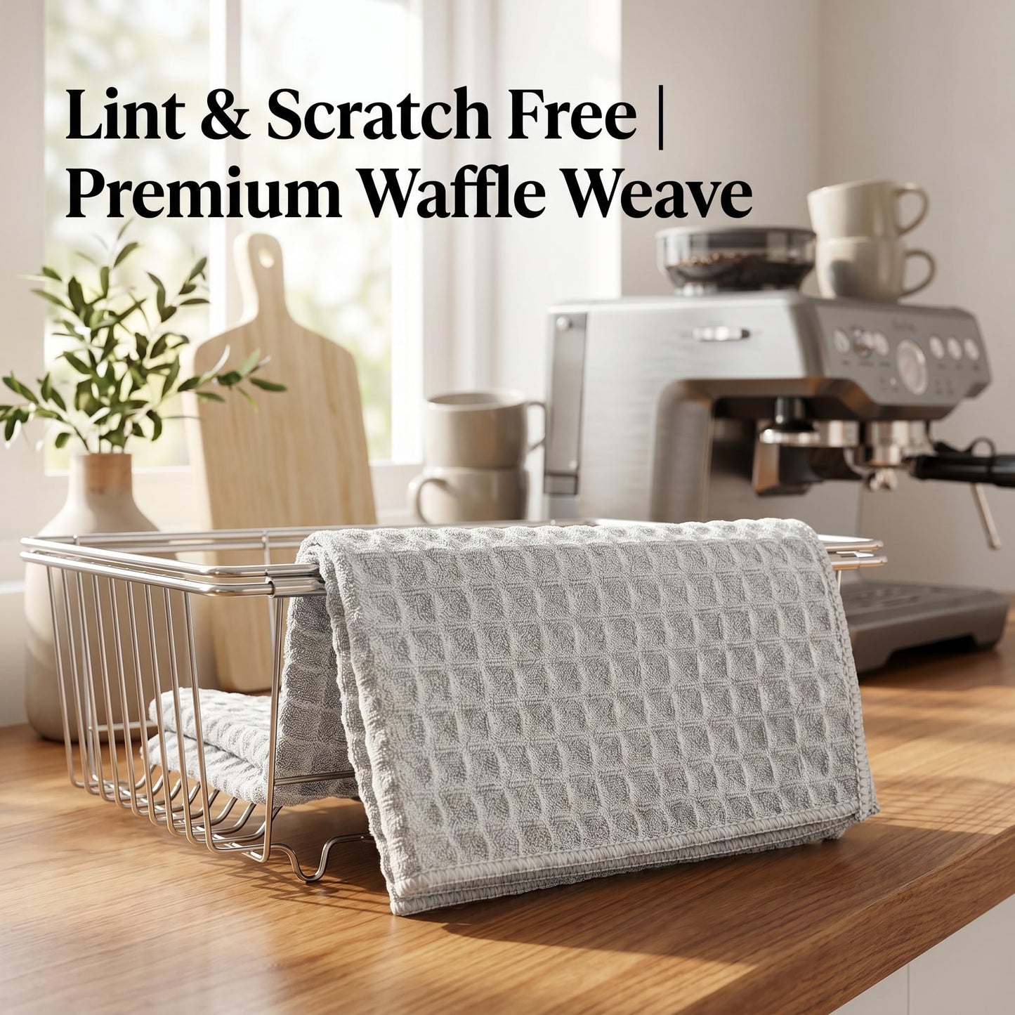 Microfiber Cleaning Cloth, 3 Pack 380GSM Waffle Weave Kitchen Rags Absorbent Lint Free Cleaning Cloths, Reusable Barista Towels for Coffee Bar Station and Home Kitchen Countertops