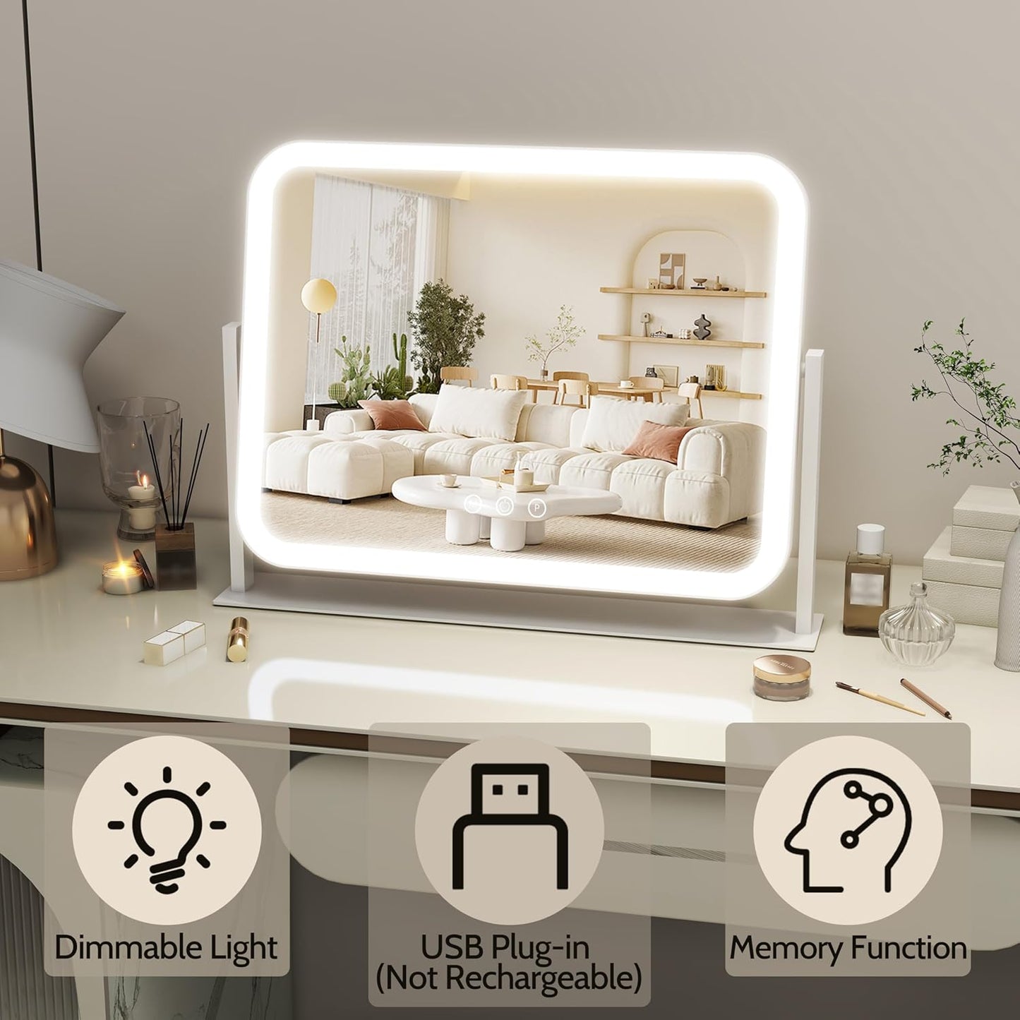 Lighted Makeup Mirror - 10X Magnification Vanity Mirror with 3 Color Modes | 17"x13" Smart Touch Control, 360° Rotation (White)