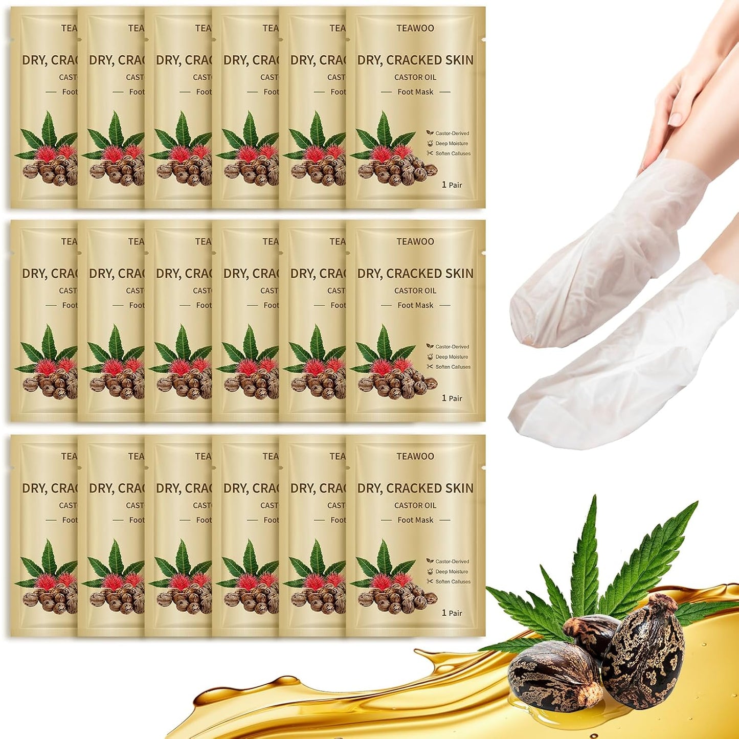 Moisturizing Foot Masks - 18 Pairs with Shea Butter & Jojoba Oil | Hydrating Care for Dry, Cracked Feet