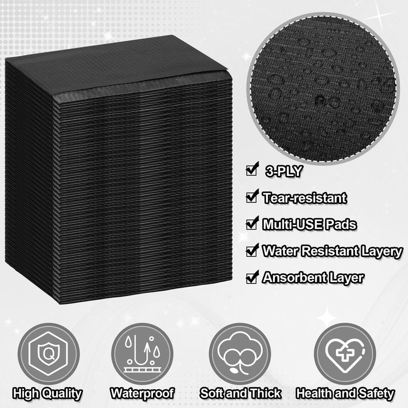 Chivertion 100 Pcs Disposable Salon Tray Cover 13 x 18 Inch Dental Bibs Tattoo Table Covers 3 Ply Waterproof for Nail Salon, Dental Clinic, Feeding, Tattoo Shop(Black)