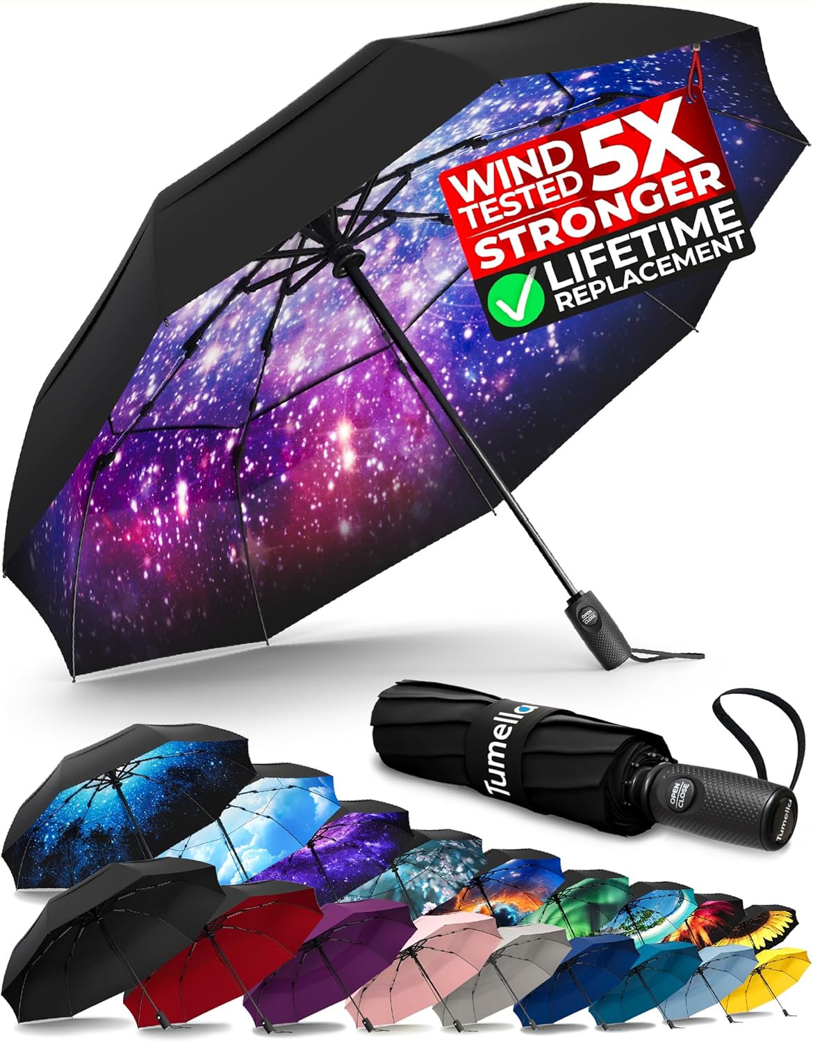 Strongest Windproof Travel Umbrella - Compact, 100MPH Tested | Lightweight, Automatic Folding, One-Handed Use