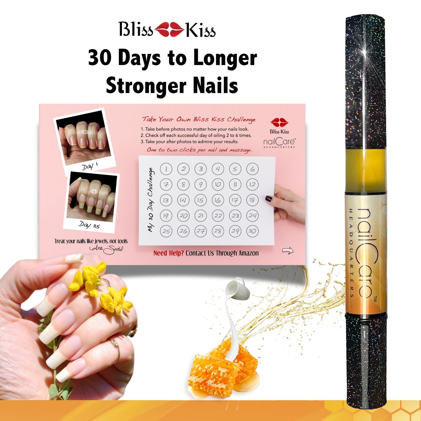 Nail Care Headquarters Simply Pure Cuticle Oil Pen for Nails - Nail Strengthener & Growth Serum for Damaged Nails, Hangnails w/Jojoba cuticle oil—Milk & Honey Fragrance