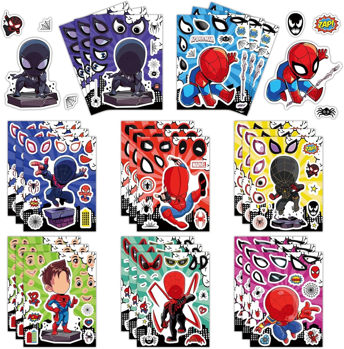 Spider Stickers - 24 Sheets of DIY Cartoon Stickers | 8 Cute Character Designs for Art & Party Crafts