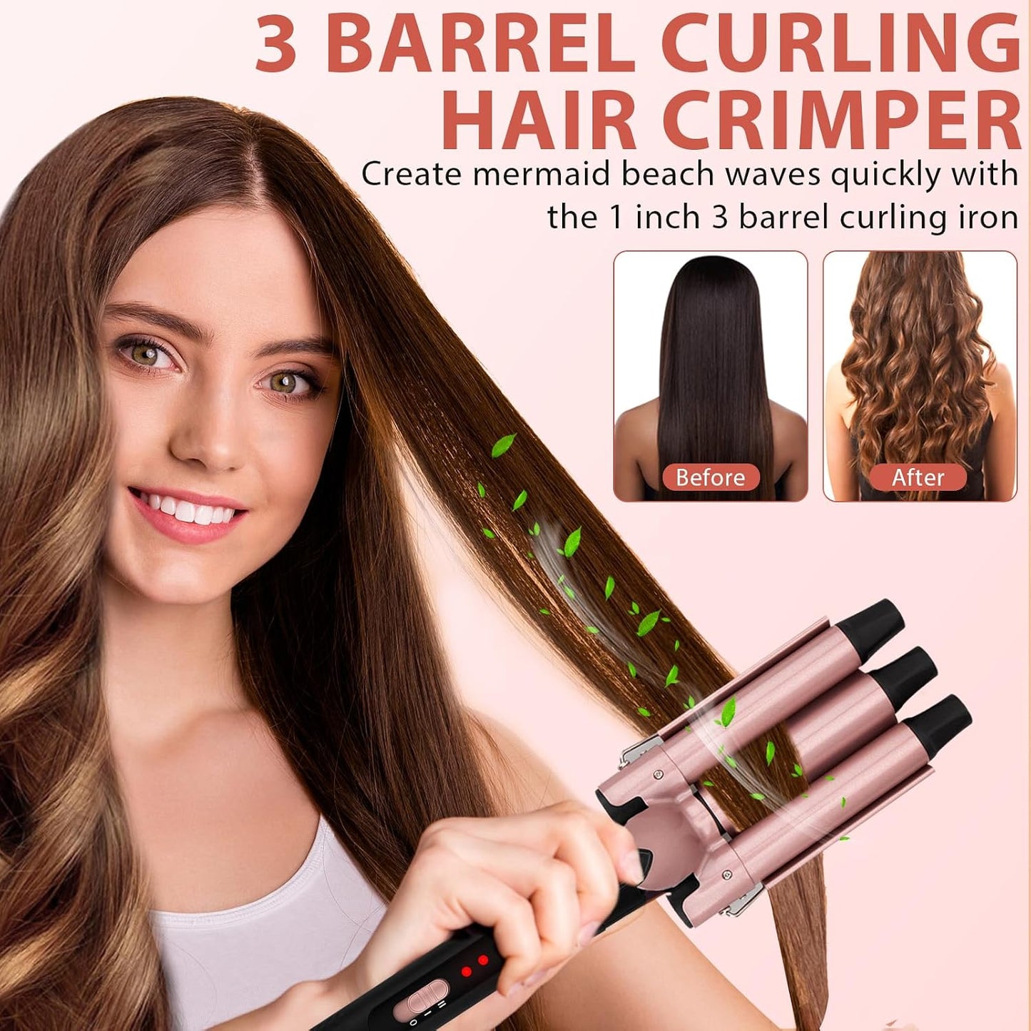 5-in-1 Curling Wand Set - Ceramic Interchangeable Curling Iron with Thermal Brush | Fast Heating, Dual Voltage, Includes Comb & Clips