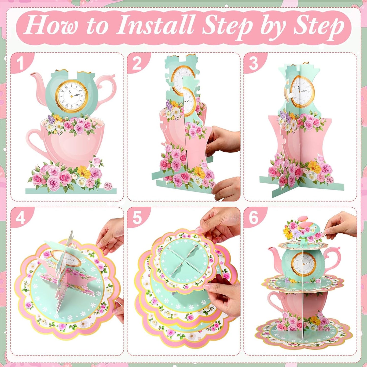 Floral Tea Cupcake Stand Set - Elegant Dessert Holder for Parties | 2 Pcs, Perfect for Birthdays & Baby Showers