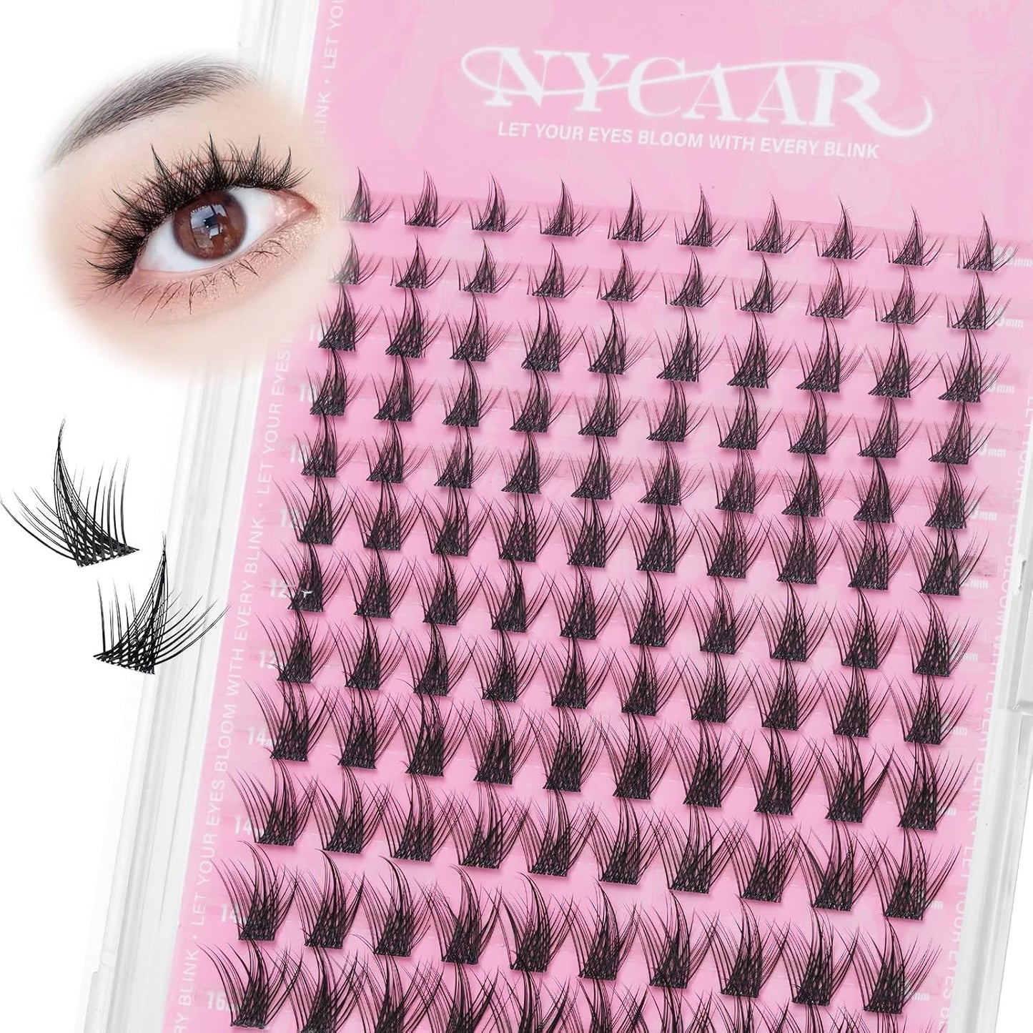 Natural Eyelash Clusters - 144pcs Wispy Lash Extensions | C Curl, Invisible Band, 8-16mm for Beginners