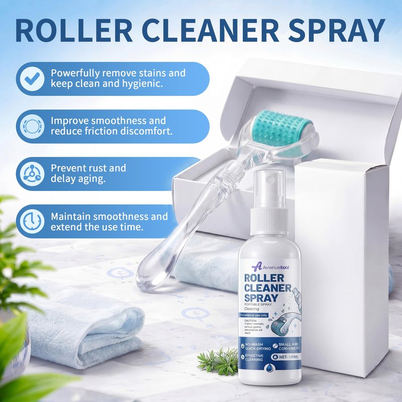 Avenuebool Cleaner Spray for Derma Roller, Skin Friendly Derma Roller Cleansing Spray Removes Residue & Buildup, Fast Dry Formula for Tool Grooves, Keeps Tools Clean & Smooth, 100ml/3.38 fl oz