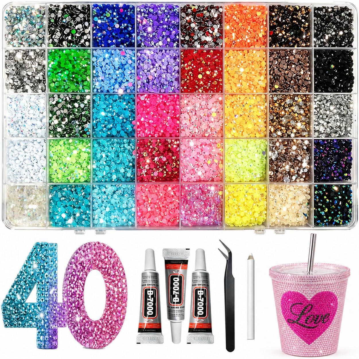 Rhinestone Bedazzling Kit - 40,000 Mixed Color Gems for Crafting, Nail Art, Shoes & More | All-in-One Set
