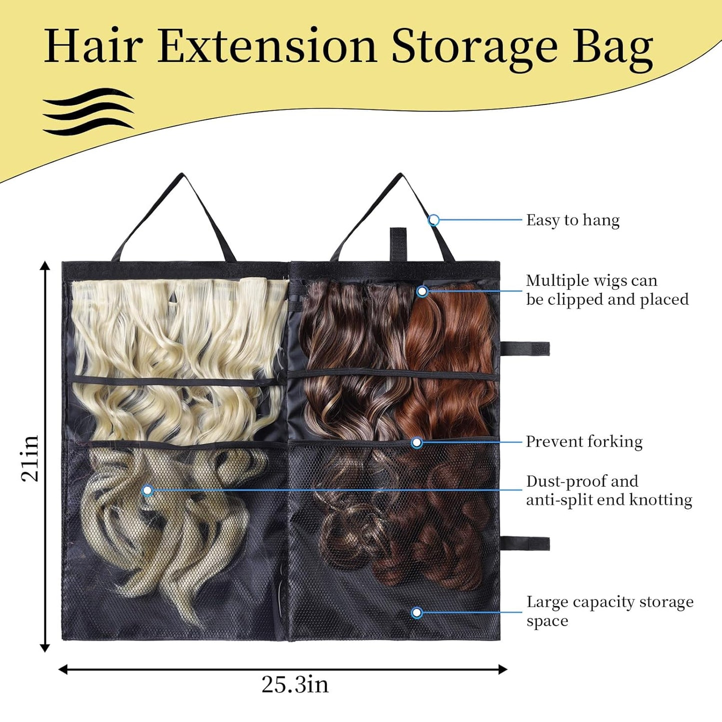 Travel-Friendly Halo Hair Extensions Holder Bag - Lightweight PVC Storage for Multiple Hairpieces | Portable & Easy Fold (Black)