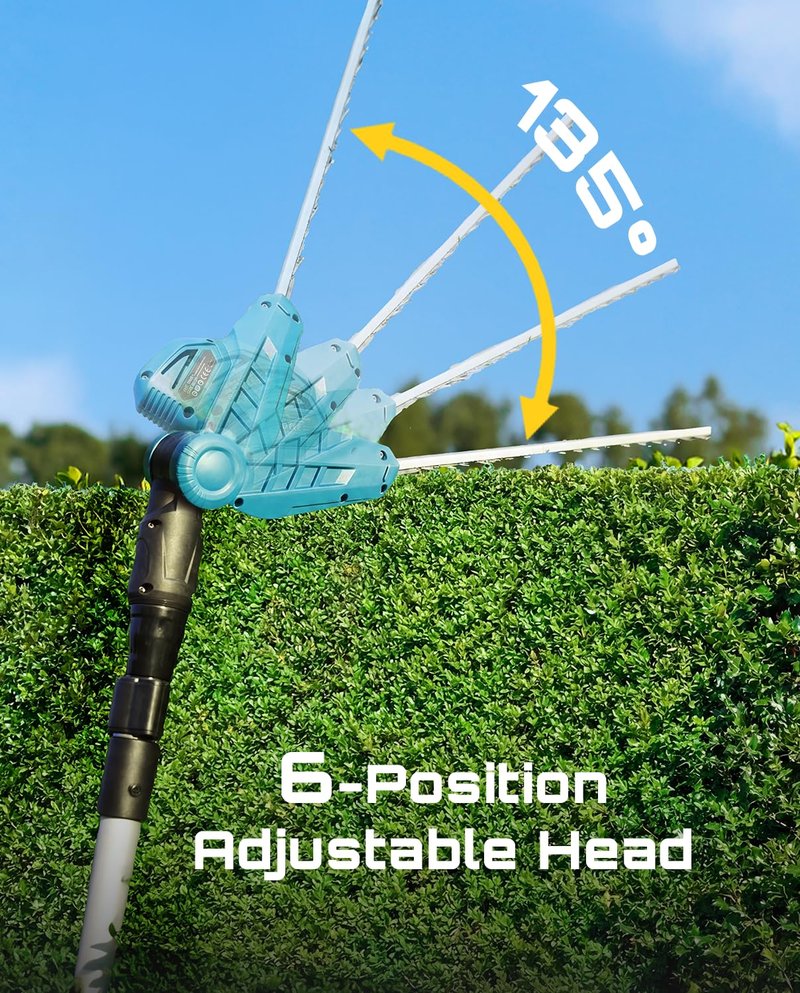SEESII 20V Pole Hedge Trimmer Cordless, Electric Hedge Trimmer with Extension Pole, 8.5 FT Telescopic Pole with Shoulder Strap, 2 Packs 4.0Ah Batteries & Charger, Long Reach Bush Shrub Trimmer