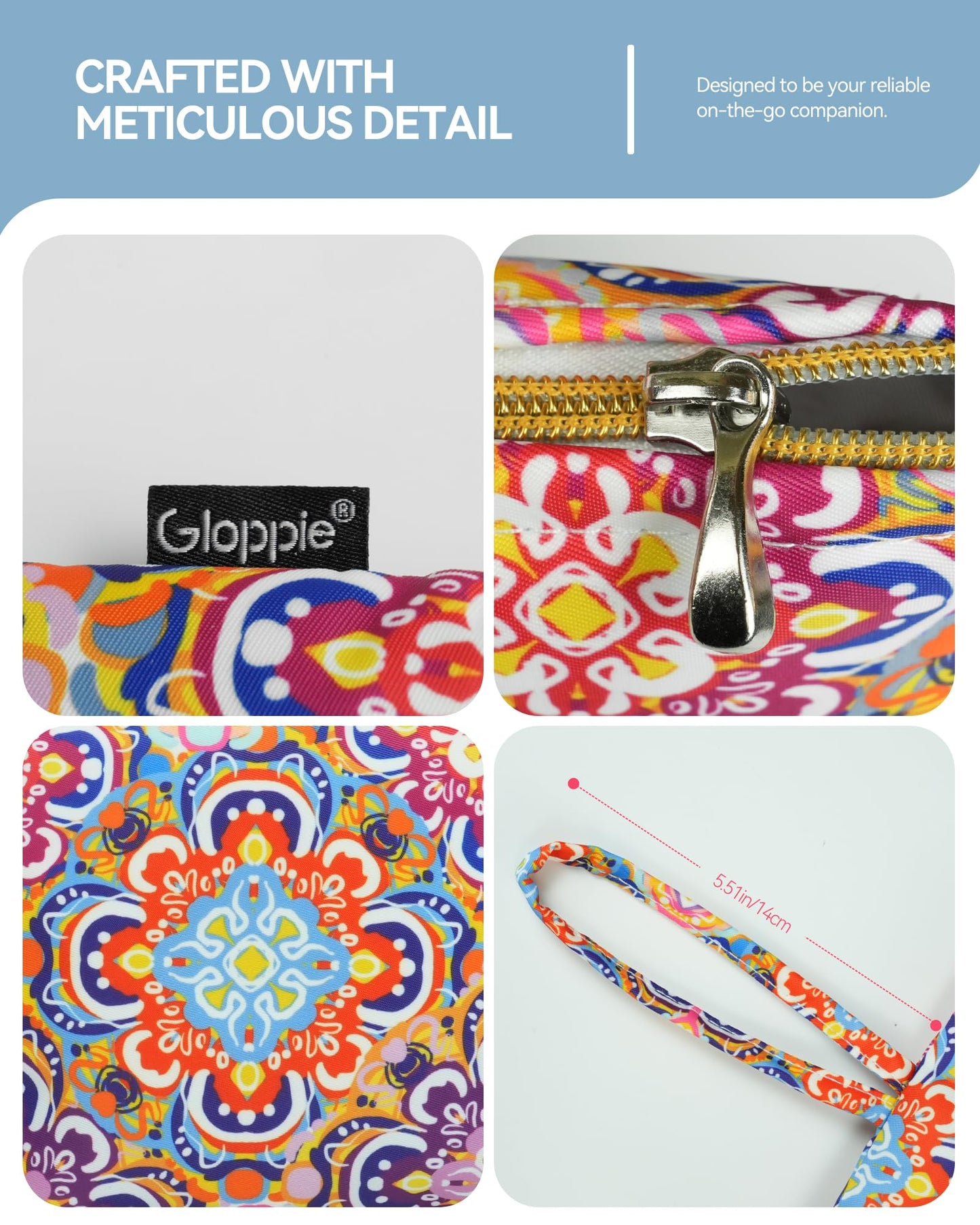 Gloppie Small Makeup Bag for Purse - Bohemian Cosmetic Bag for Women | Zipper Makeup Pouch Teacher Appreciation Gifts
