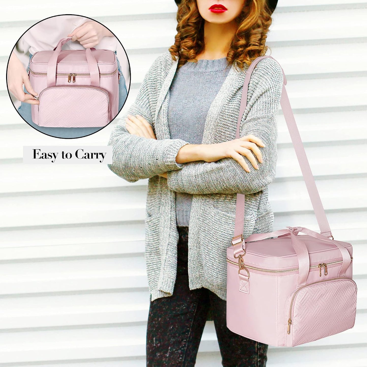 Travel Makeup Bag - Large Cosmetic Organizer with 2 Pouches & Adjustable Dividers | Pink