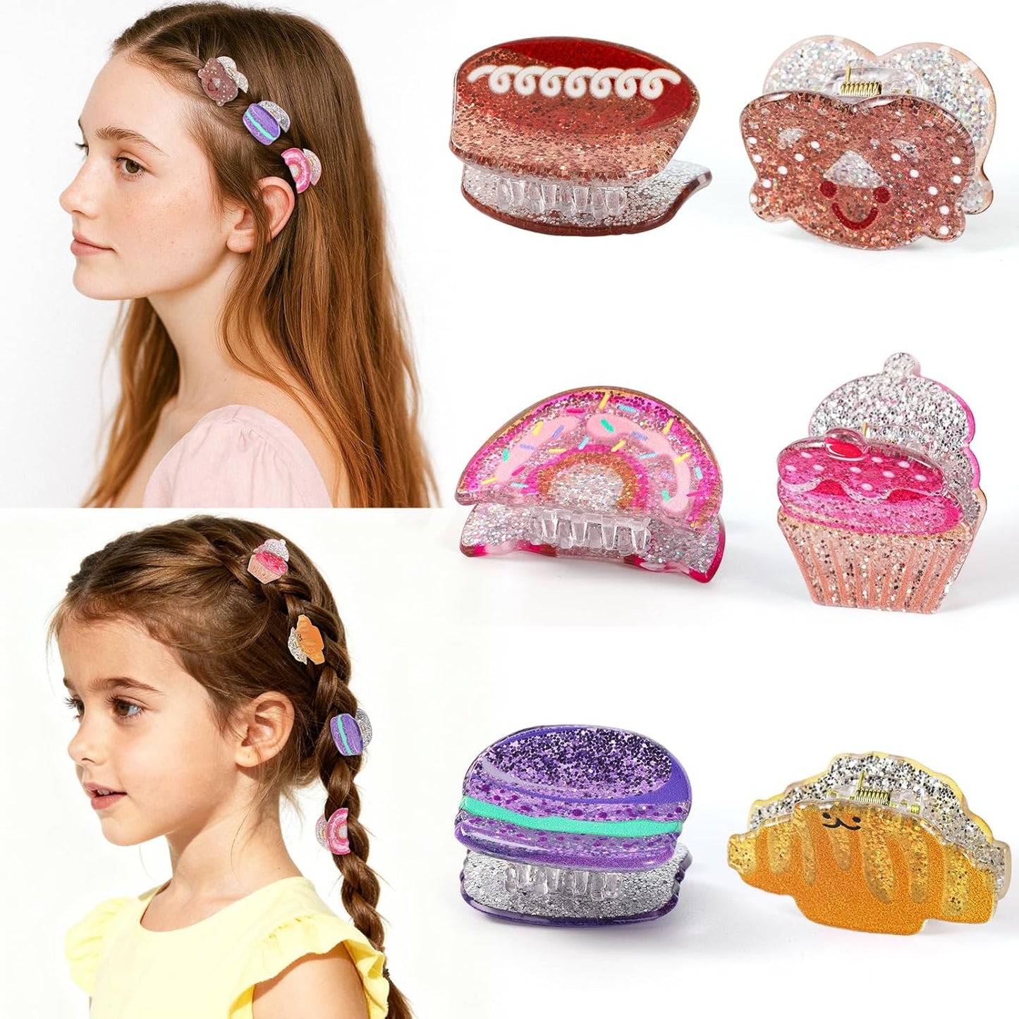 Baby Girls Hair Clips - 6 Pack Dessert Themed Claw Clip Set | Non-Slip Handmade Accessories for Stylish Toddler Hairstyles