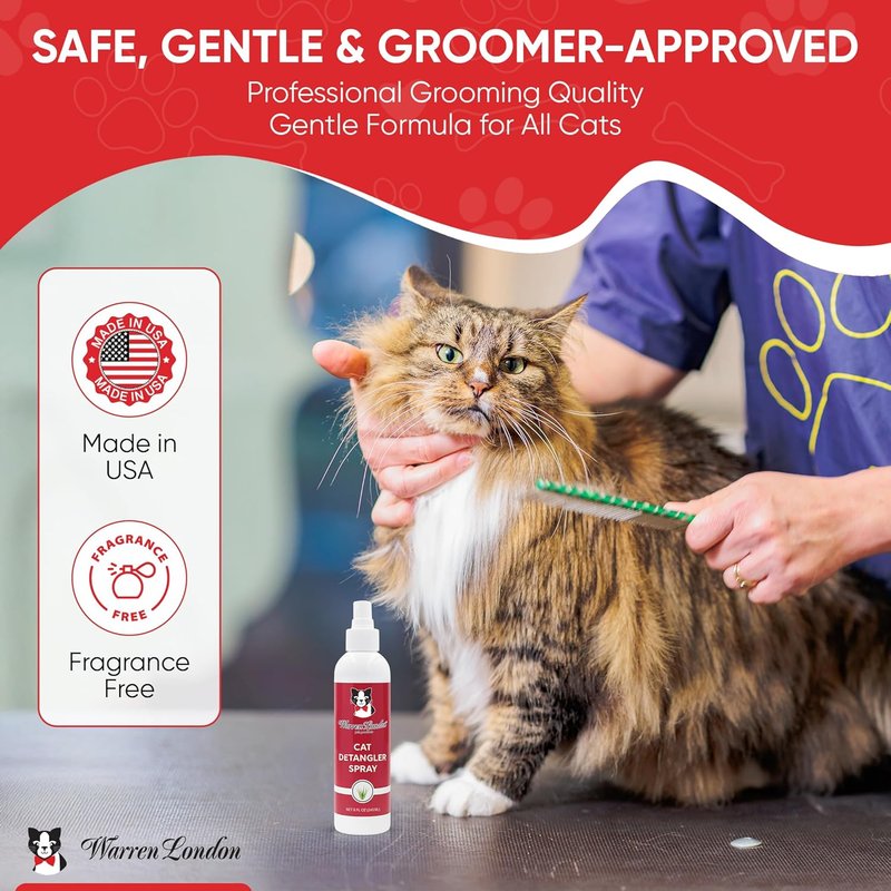 Cat Detangler Spray - Unscented Formula for Easy Grooming | 8 oz