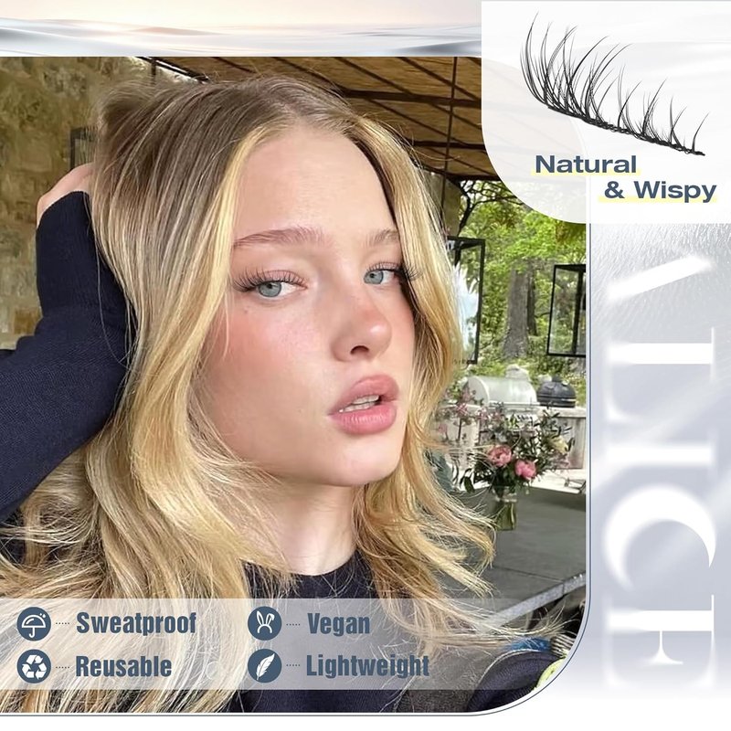 Natural Short Lash Clusters - Wispy 8-12mm Individual Eyelash Extensions | Soft Thin Band C-Curl