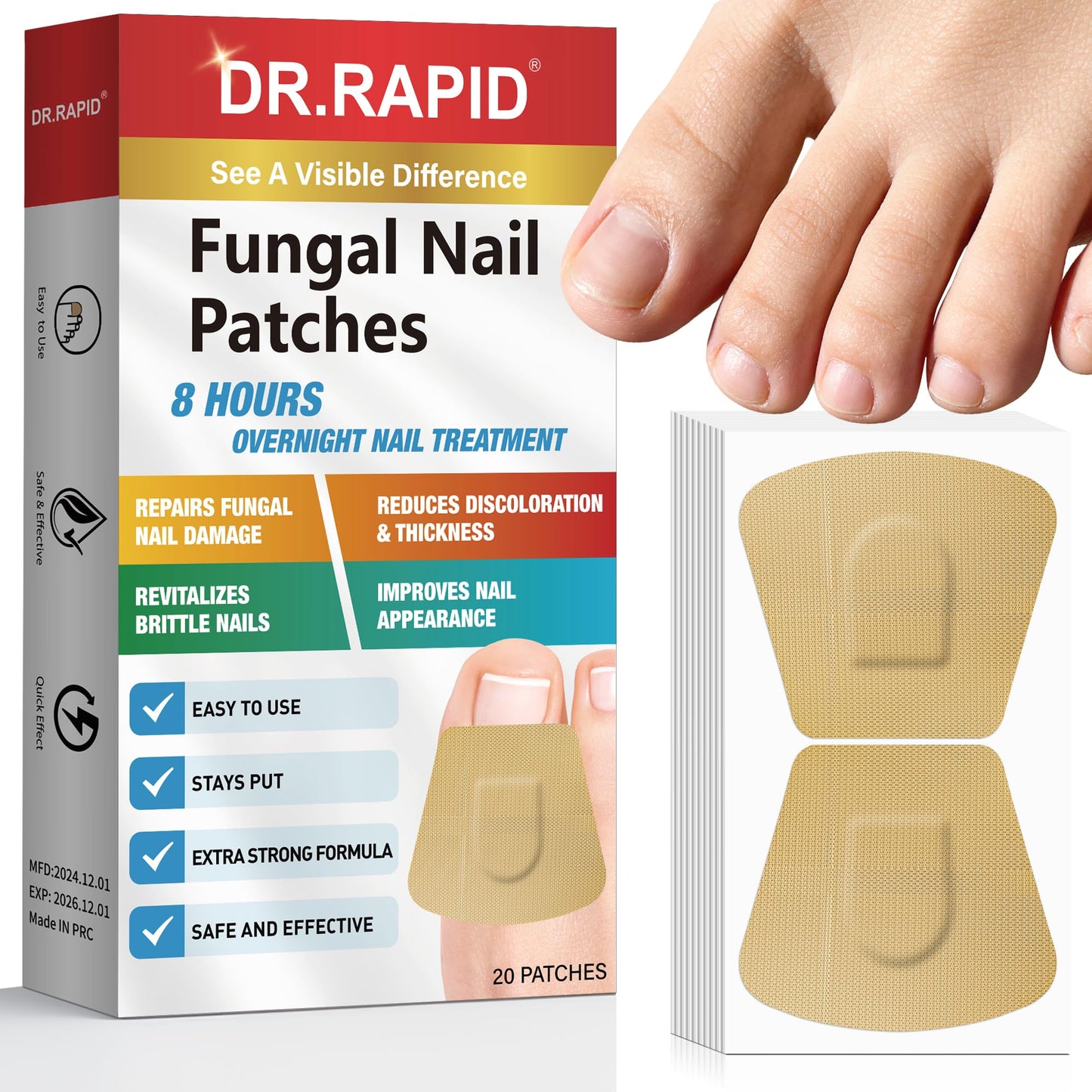 DR.RAPID Fungal Nail Patches, Toenail Fungus Treatment Extra Strength - 20 Fungal Nail Patches for Toe Nail Fungus Treatments, 8-Hour Nighttime Nail Fungus Patches for Nail Fungus Treatment