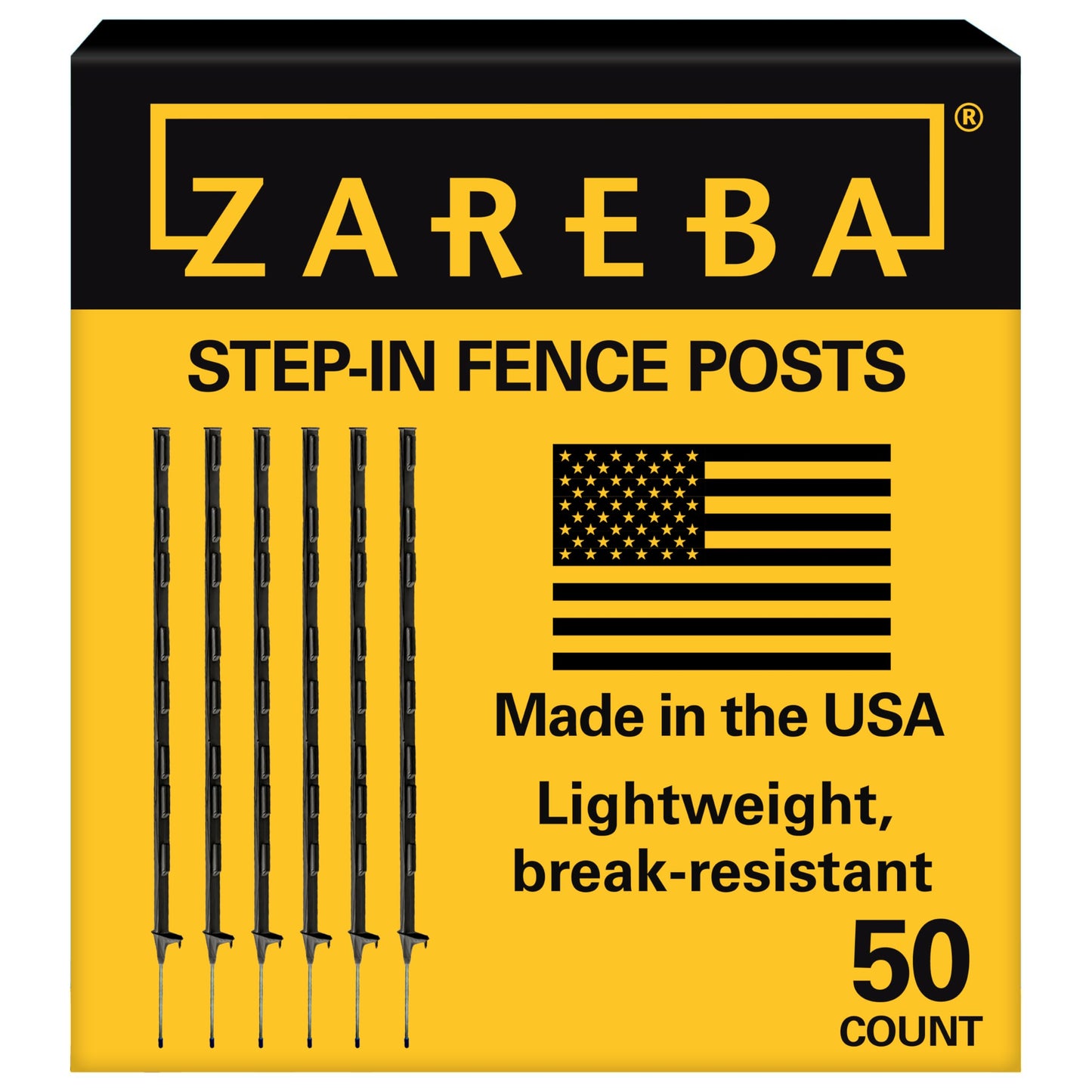 Zareba A-48B 4-Foot Electric Fence Posts - 50 Pack for Fence System - Sturdy Black Garden Stakes that are Easy to Install