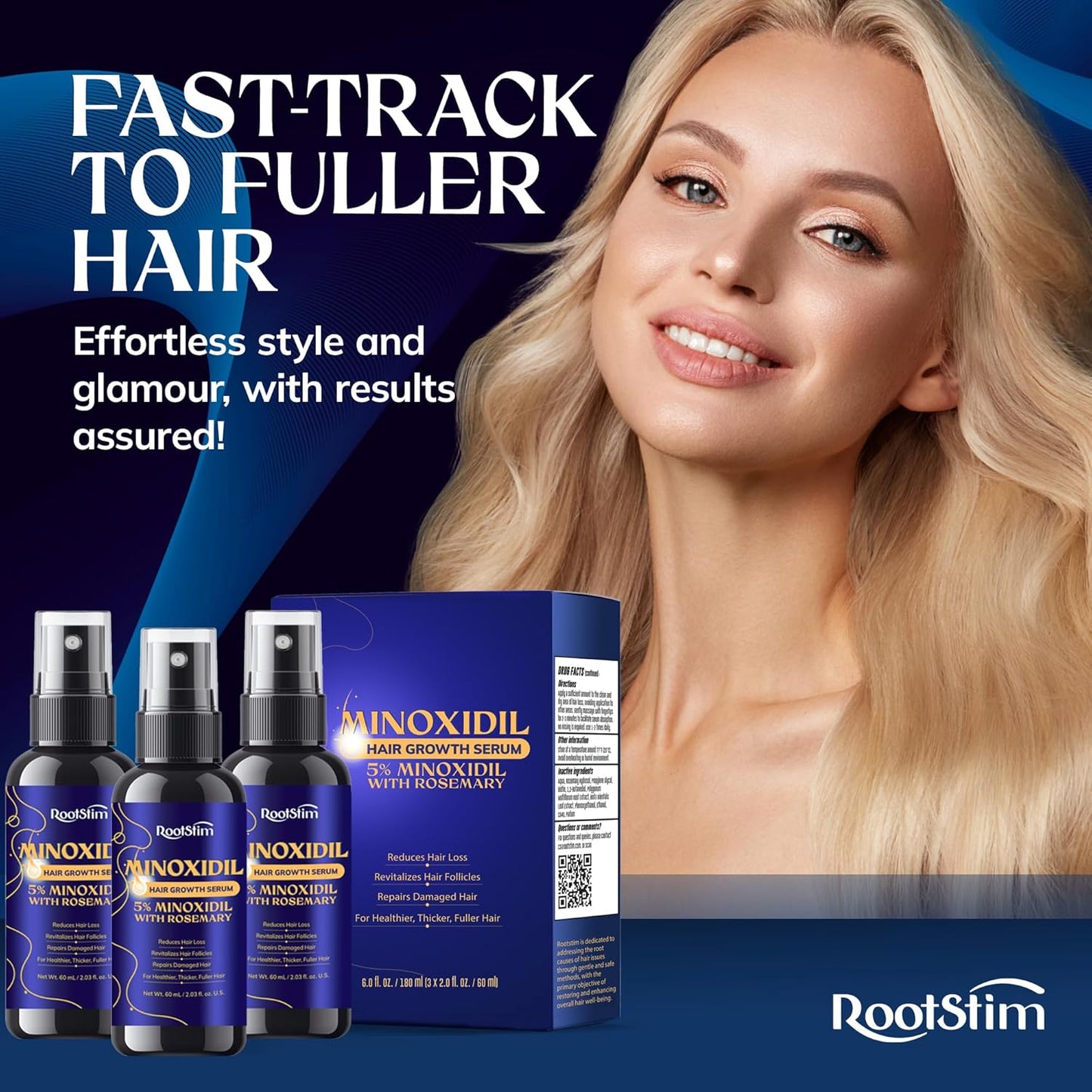 Minoxidil Hair Growth Treatment - 5% Extra Strength for Men & Women | 3-Pack, 180 ML, Rosemary Infused for Thinning Hair
