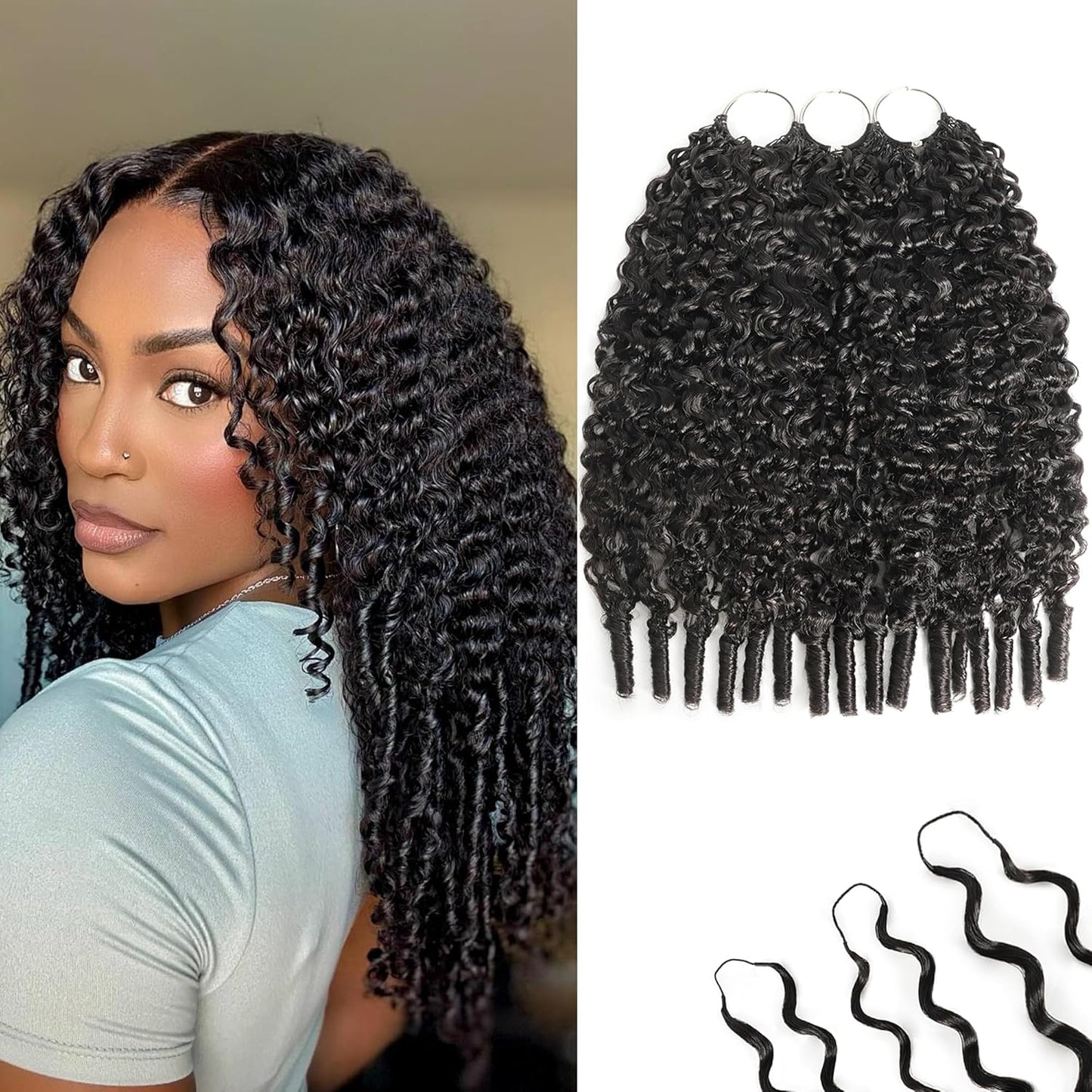 Burmese Curly Crochet Hair - 20 Inch 120g Pre-Separated Human Hair Bundles | Natural Black for Black Women