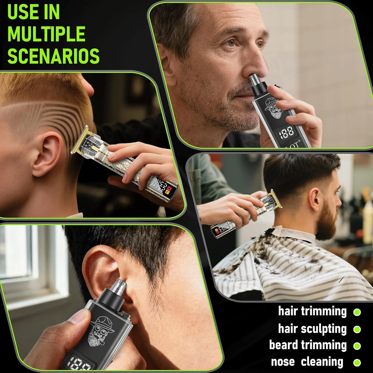 Hair Clippers for Men - 2 in 1 Beard & Mustache Trimmer | Cordless Grooming Kit with Nose & Ear Trimmer