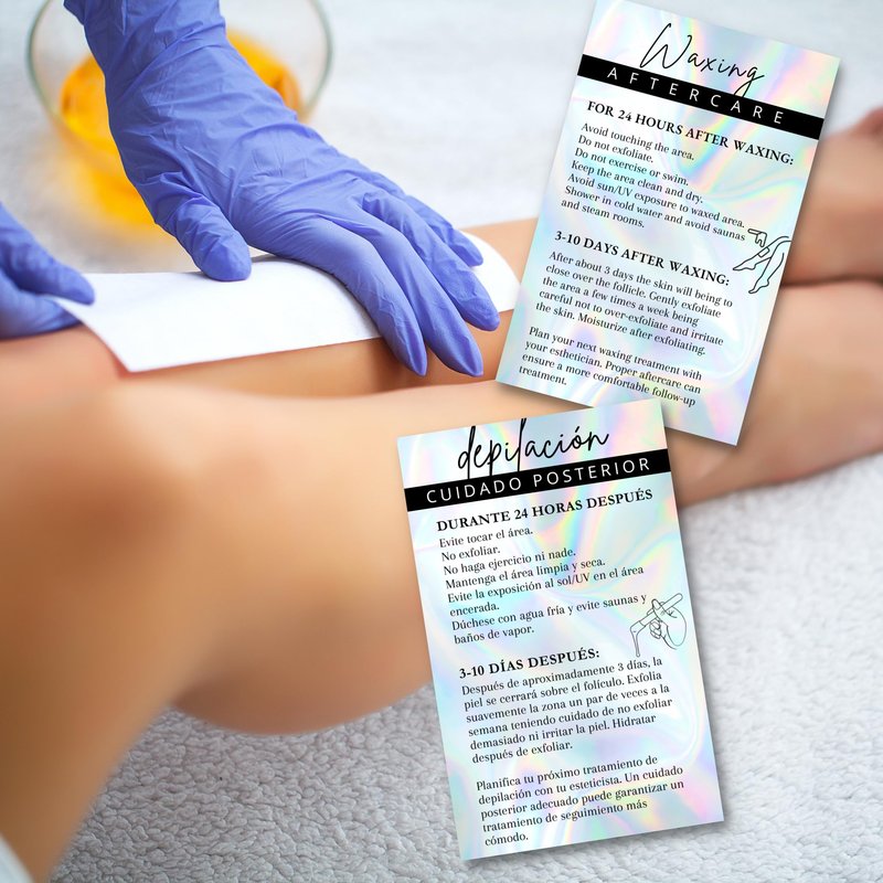Bilingual Spanish Hair Waxing Aftercare Instruction Cards | 50 pk 2x3.5” Hair Removal and English Depilación Español e Inglés Cuidados Posteriores Modern Wallet Size