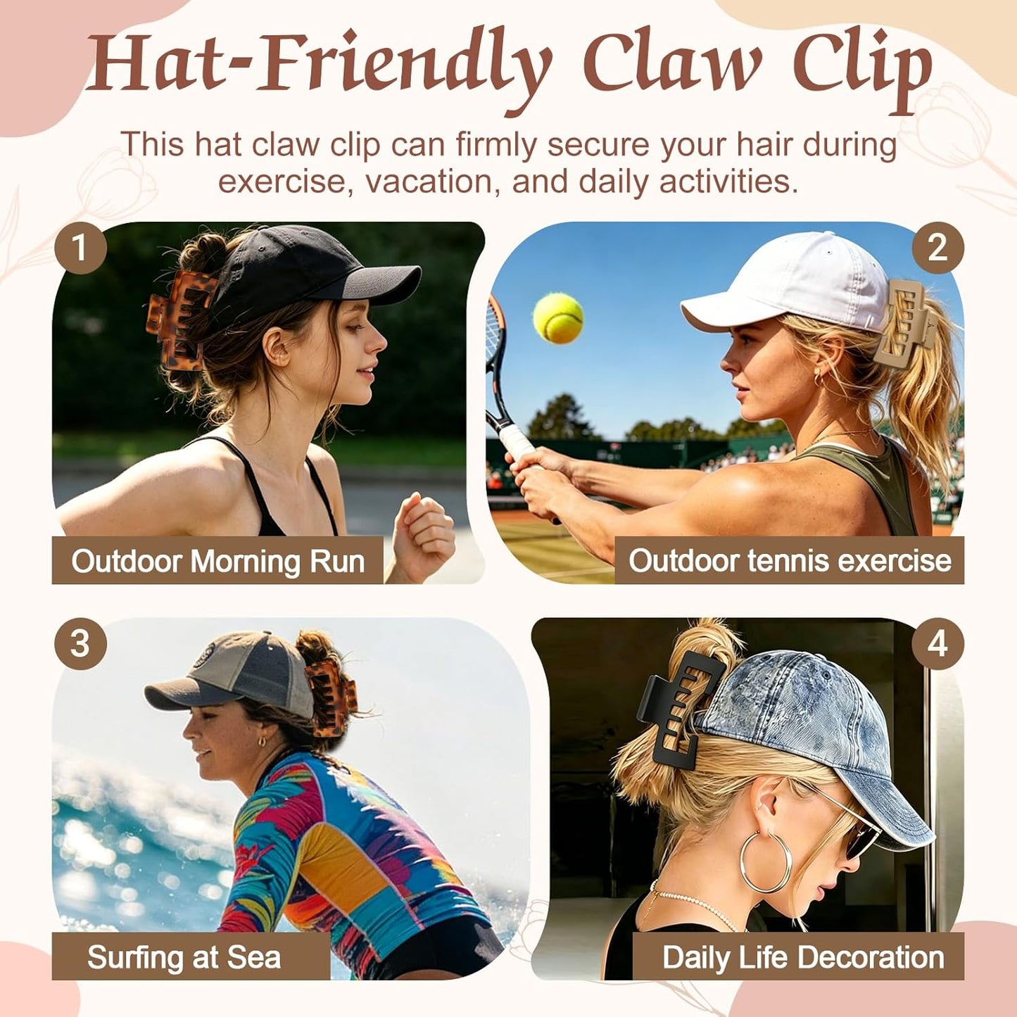 Large Hat Claw Clips for Women - 3 Pcs Non-Slip Strong Hold Hair Accessories | Tortoise Shell Design for Thick & Thin Hair