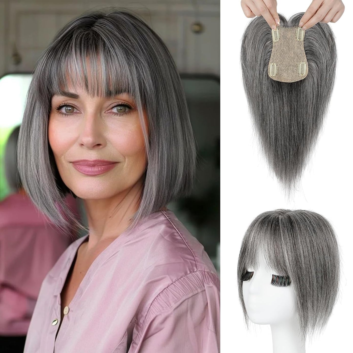 REECHO Human Hair Toppers - Real Thick Hair Topper for Women | Invisible Wiglet for Daily Volume, Medium Brown with Highlights