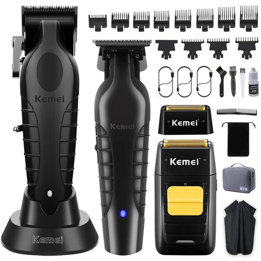KEMEI Professional Hair Clipper and Trimmers Set, Cordless Barber Clippers, Beard Trimmer, Electric Foil Shaver with Replacement Heads, KM-PG2299, KM-2296, KM-1102