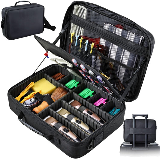 Yueieoun Professional Barber Clipper Case Organizer Bag with Adjustable Dividers, Detachable 6-Slot Scissors Panel, Travel Grooming Tool Storage - Fits Wahl/Andis/Hatteker