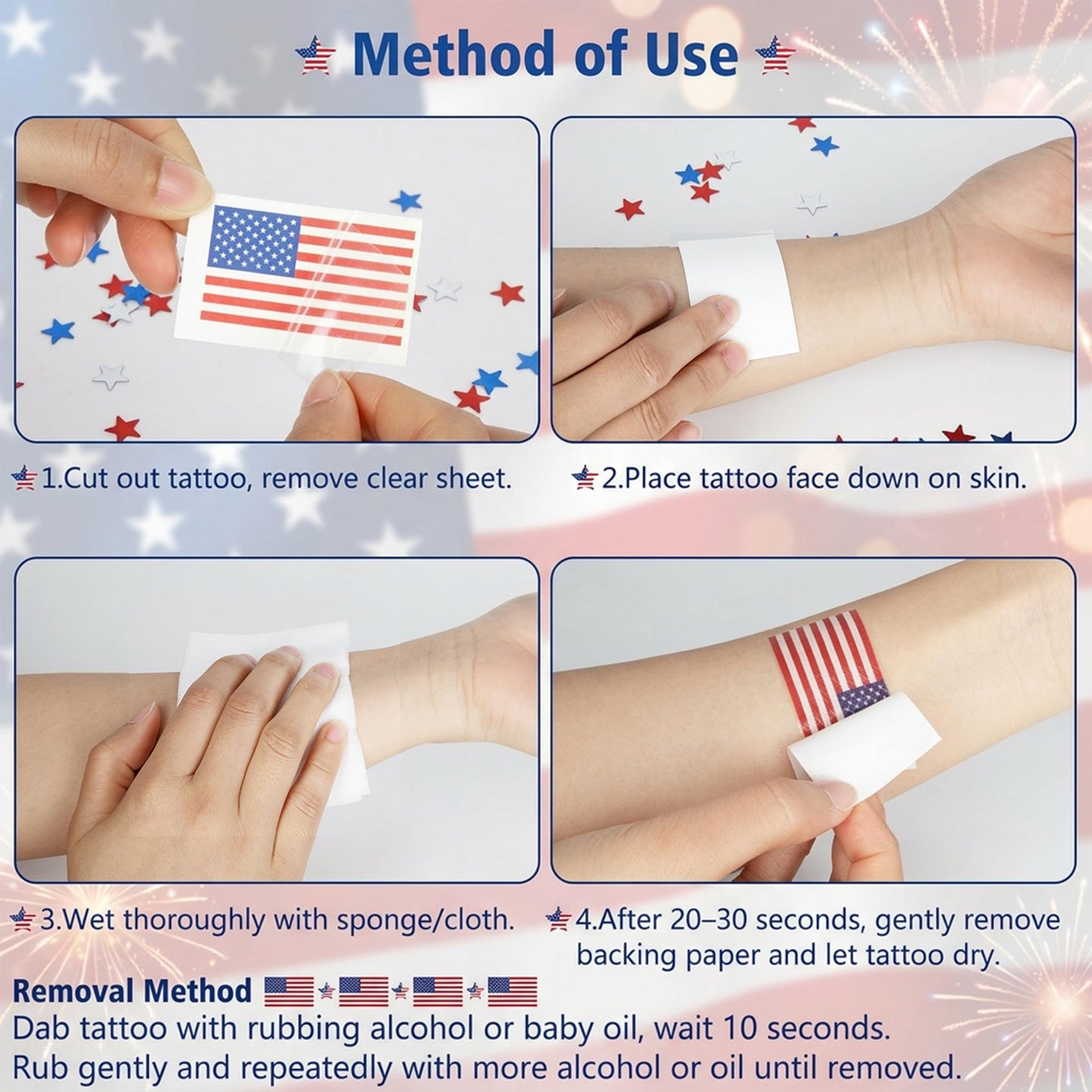 echosari 4th of July Temporary Tattoos, 105 PCS USA Tattoo Stickers, Fourth of July Body Art Decorations for Kids Memorial Day Party Celebration