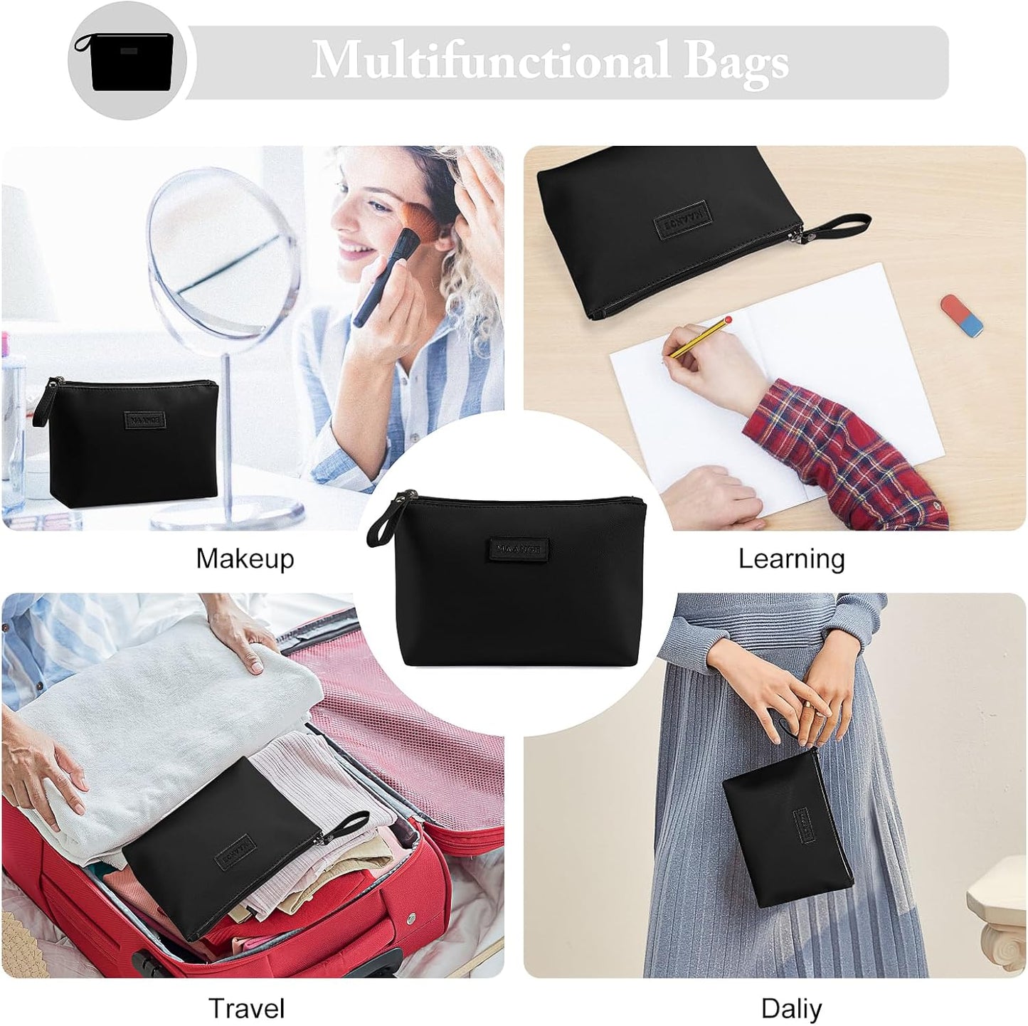 Cosmetic Bags for Women - Small PU Leather Makeup Pouch | Travel-Friendly Zippered Design