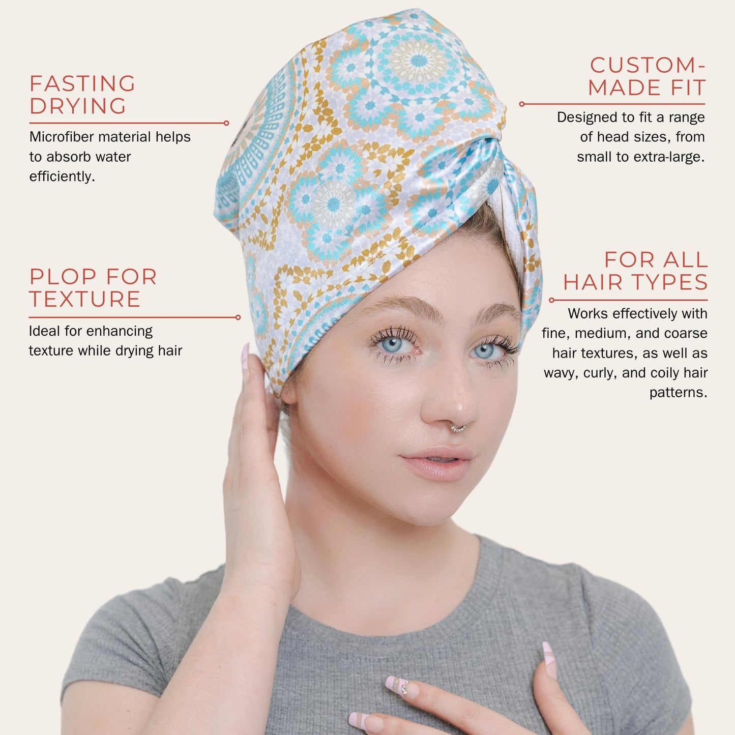 Bounce Curl Satin Microfiber Turban - Hair Towel for Curly Hair Fast Drying Plopping and Wrapping