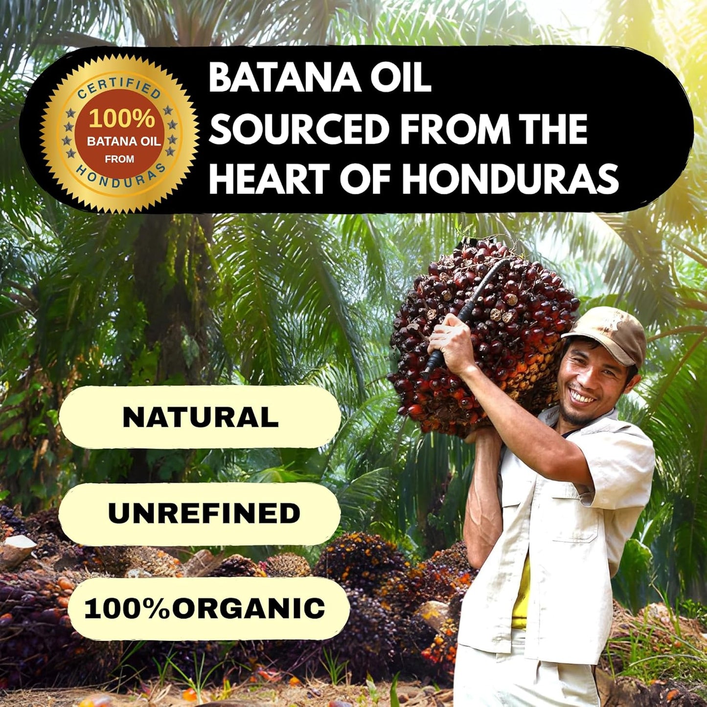 Batana Oil for Hair Growth - 100% Unrefined Organic Oil from Honduras | Promotes Thickness & Prevents Hair Loss - 4.05 oz